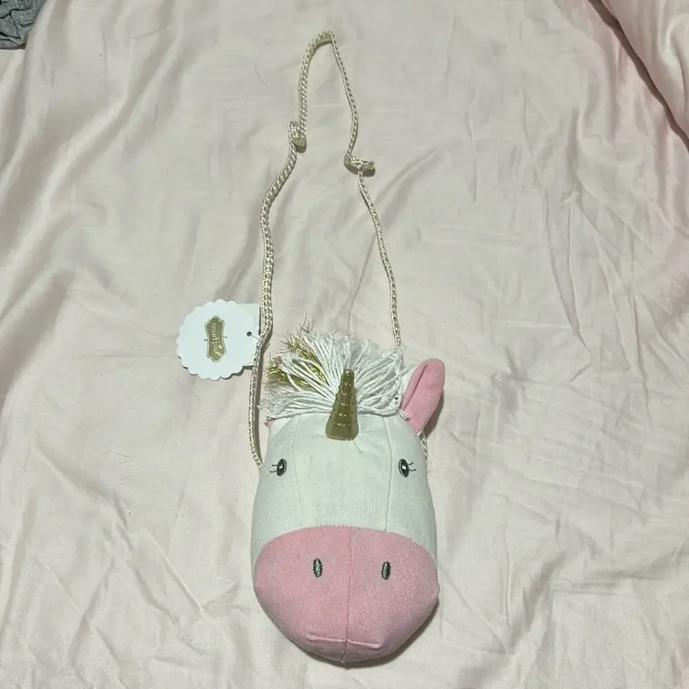 Mud Pie toddler plush unicorn purse zipper closure gold short strap nwt perfect